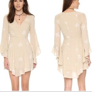 Free People bell sleeved embroidered beige dress